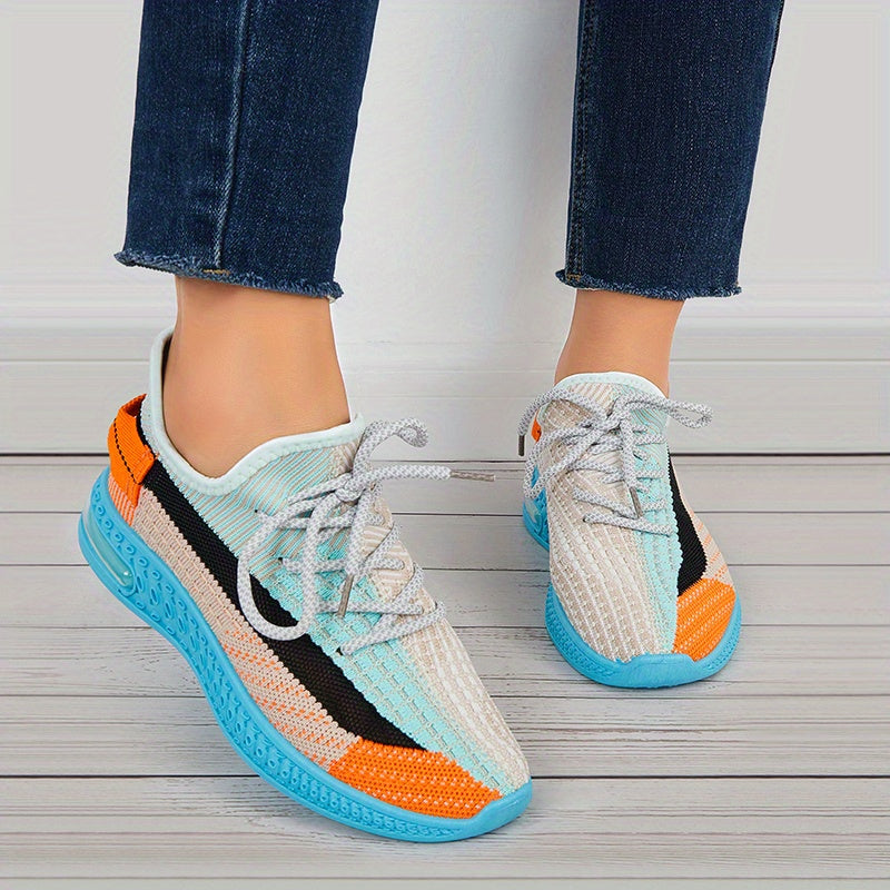 Women's Lace Up Sneakers Flying Woven Mesh Outdoor Running Shoes