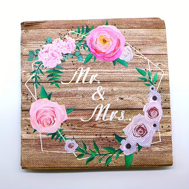 20pcs Rustic Wooden Wedding Tea Party Pink Floral Mr And Mrs Paper Napkins