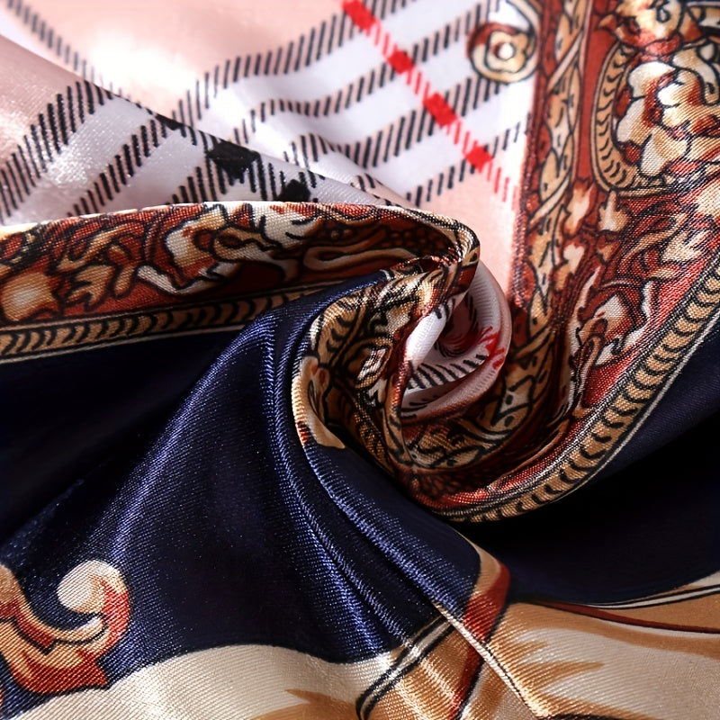 Silk Satin Geometric Bandana Scarf 88.9cm Square Lightweight