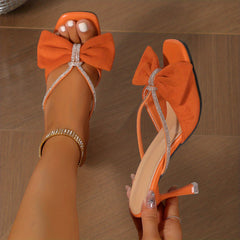 Bowknot & Rhinestone Pumps Sandals Stiletto Heels for Women