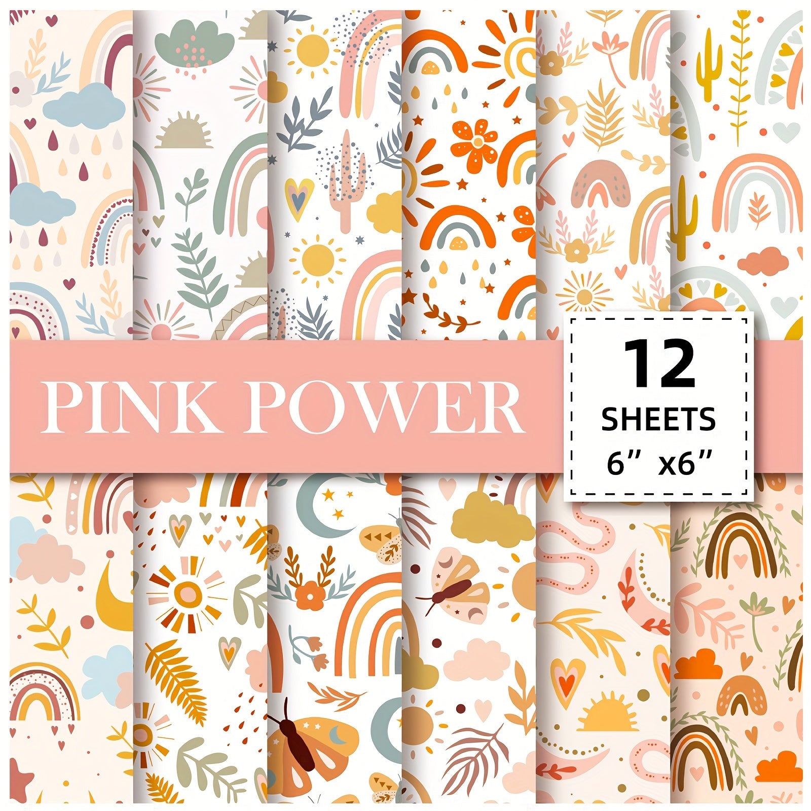 12pcs Bohemian Rainbow Series Background DIY Scrapbook Paper