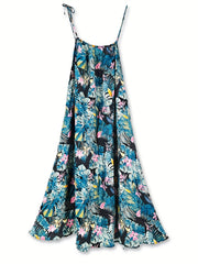 Tropical Floral Leaf Print Tie Shoulder Cami Beach Cover Up