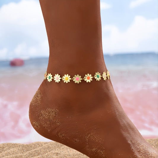 Beaded Flower Anklet Dainty Ankle Bracelet