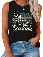  Plaid Truck Car Christmas Tree Print Tank Top
