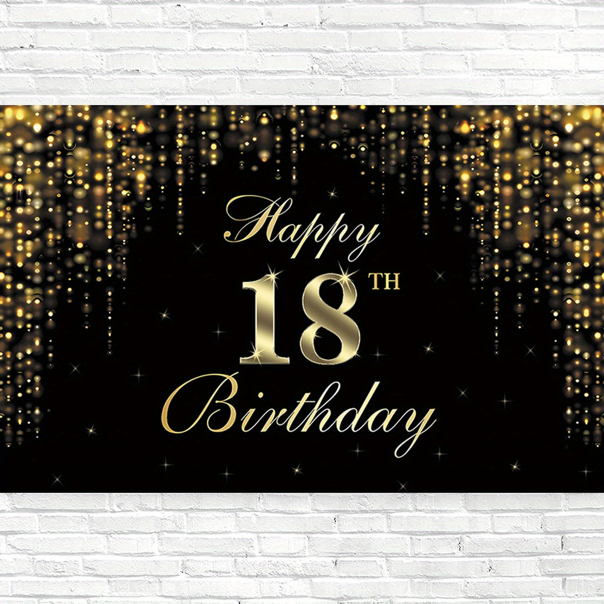 Happy 18th Birthday Banner Backdrop Golden Sweet 18 Birthday Sign