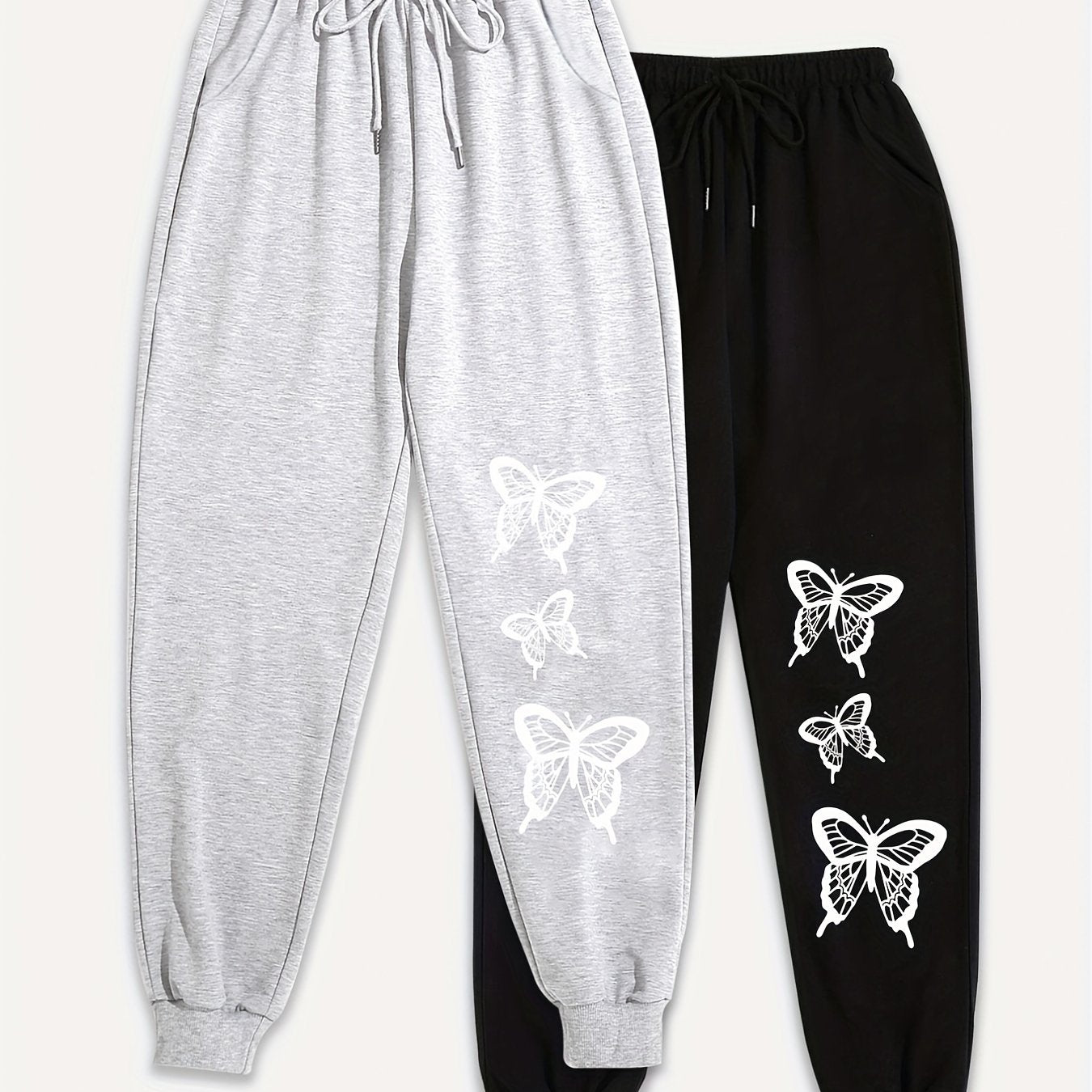 2 Pack Plus Size Butterfly Print Sports Pants Set