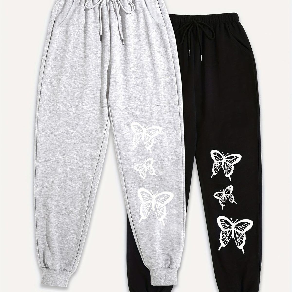 2 Pack Plus Size Butterfly Print Sports Pants Set