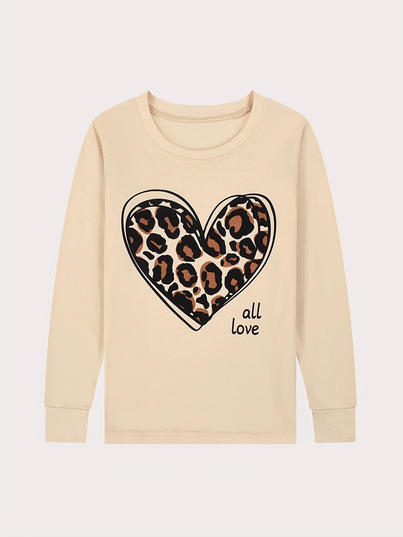 Leopard Pattern Pajamas Long Sleeve Top & Pants Set Heart Print Loungewear
