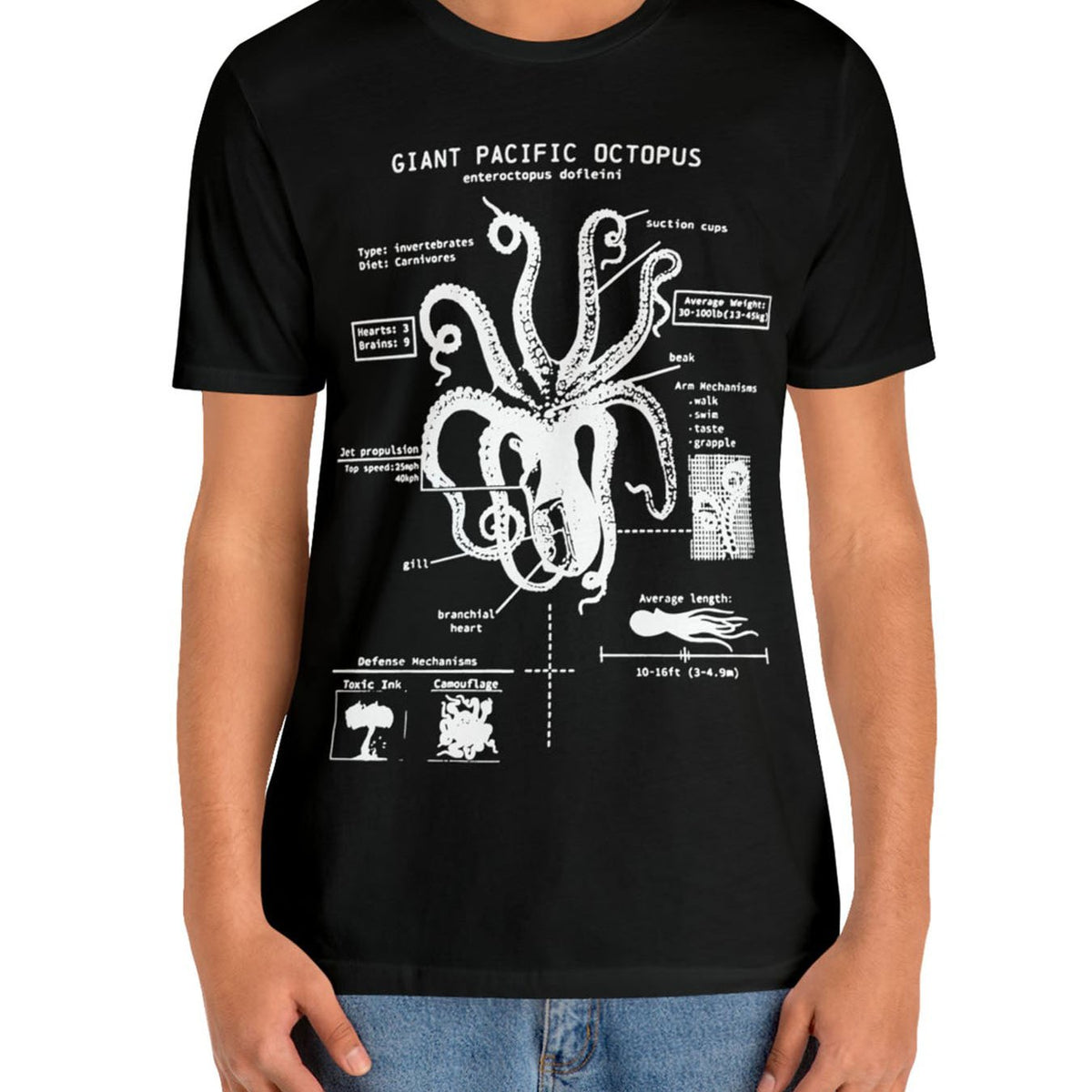 Men's Octopus Print Short Sleeve T-Shirt Casual Comfy Stretch Crew Neck Tee