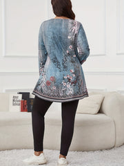 Plus Size Floral & Geometric Print Tunic Top & Leggings Set