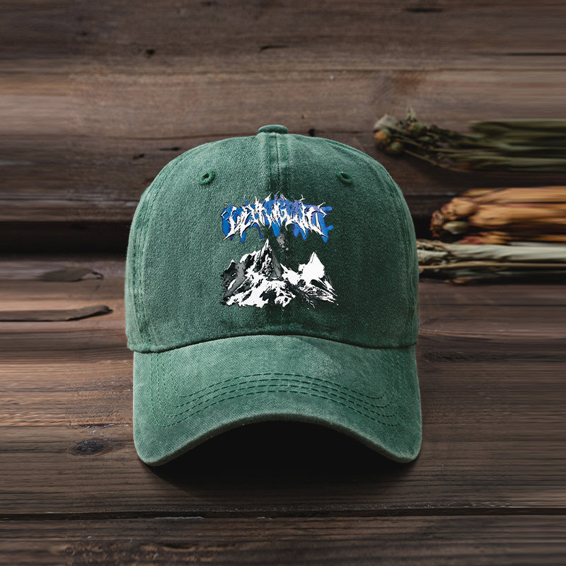 Snow Mountain Print Baseball Cap Vintage Washed Distressed Hat