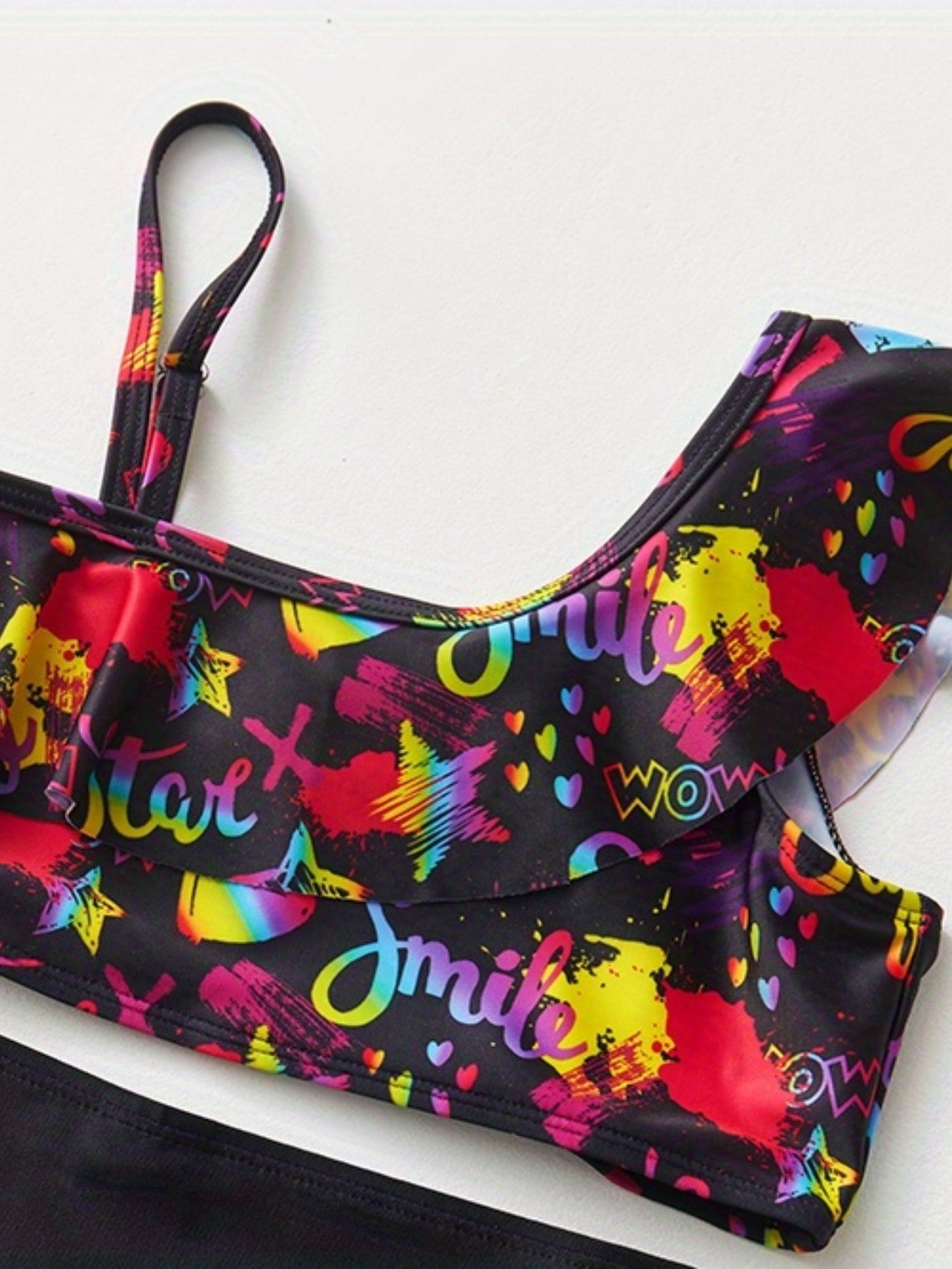 2pcs Graffiti Graphic Tankini Swimsuit Set for Girls - Summer Beach Pool Parties