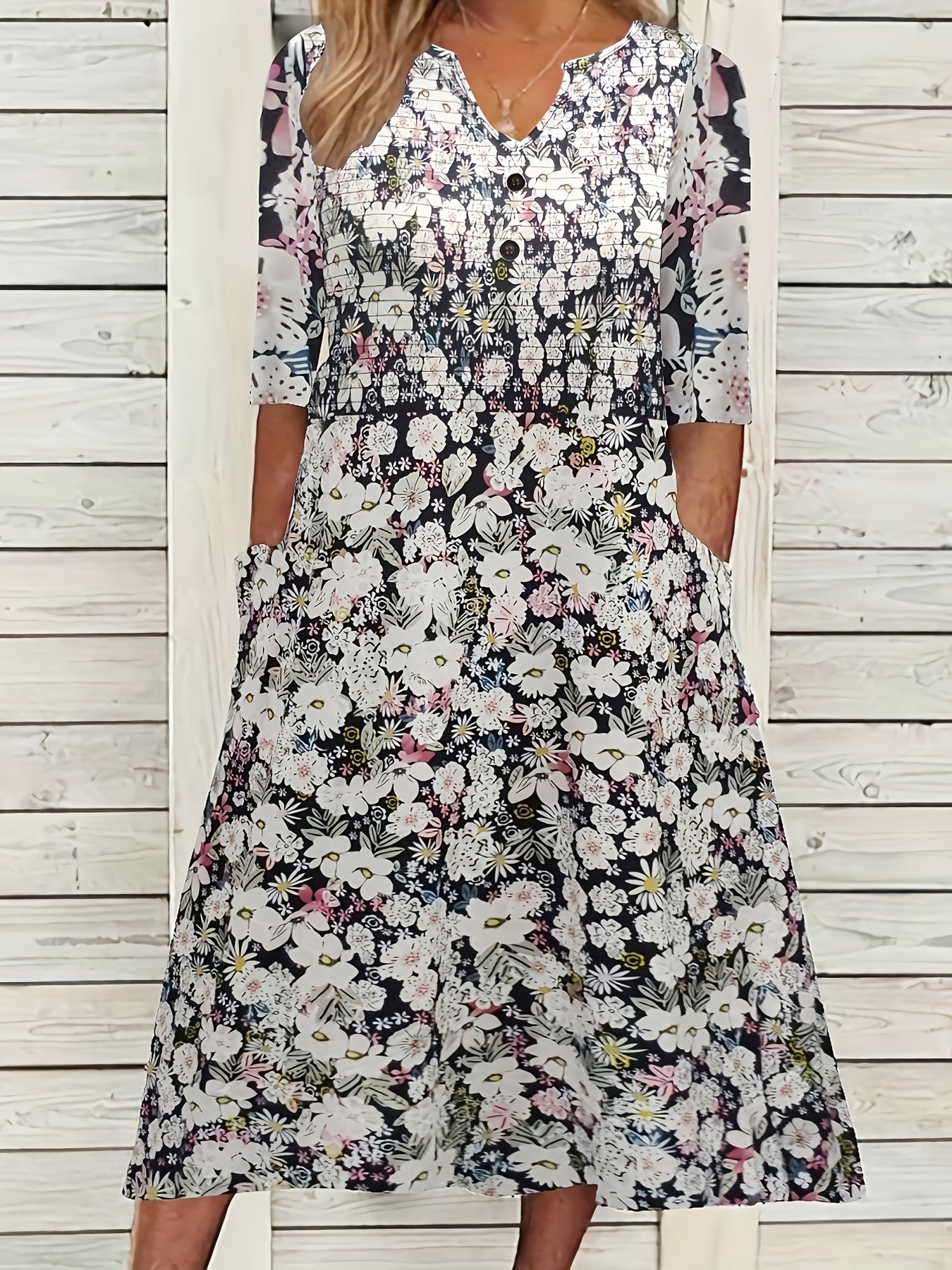 Women's Plus Floral Print Half Sleeve Dress