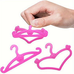 60pcs Pink Plastic Hanger Set for 29 Dolls Clothes Outfits Accessories