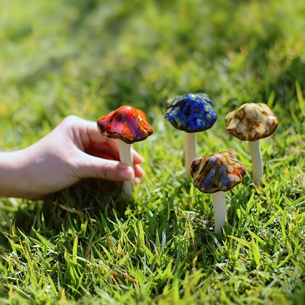 4pcs Mushroom Yard Decor Ceramic Mushroom Garden Statue Fairy Garden Stakes