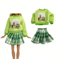 8" Doll Princess Outfit Green Long Sleeve Top and Short Skirt Gift