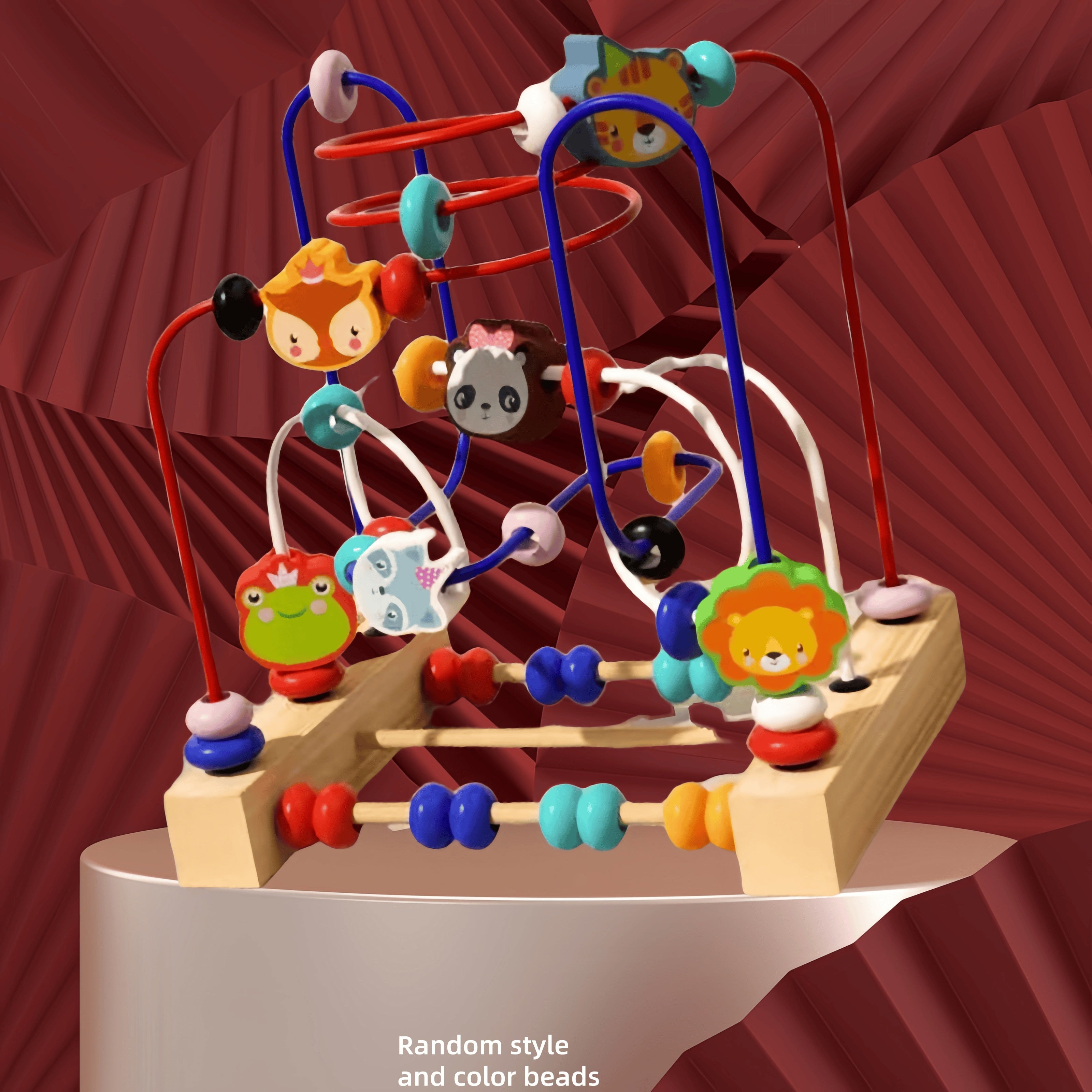 Wooden Bead Maze Toy with Animal Figures Educational Activity Center