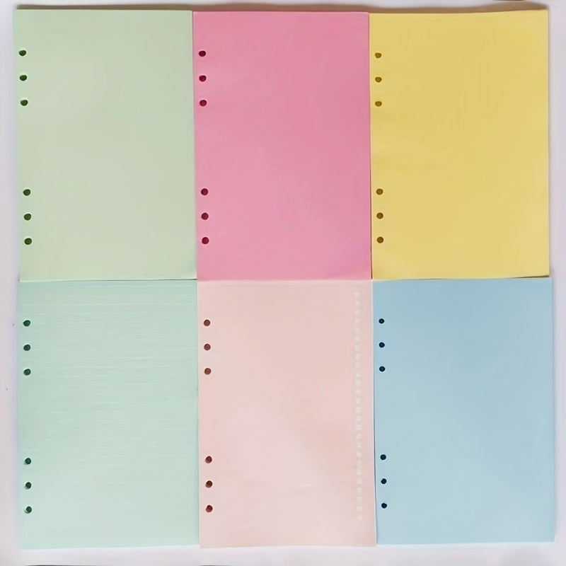 Colorful 6 Hole Ruled Blank Refills Inserts For Leather Journals 40 Sheets