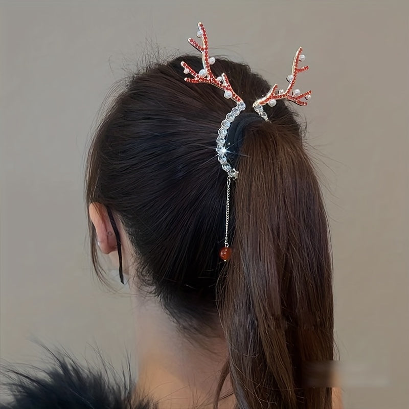 Christmas Reindeer Hair Claw Clip Tassel Non Slip