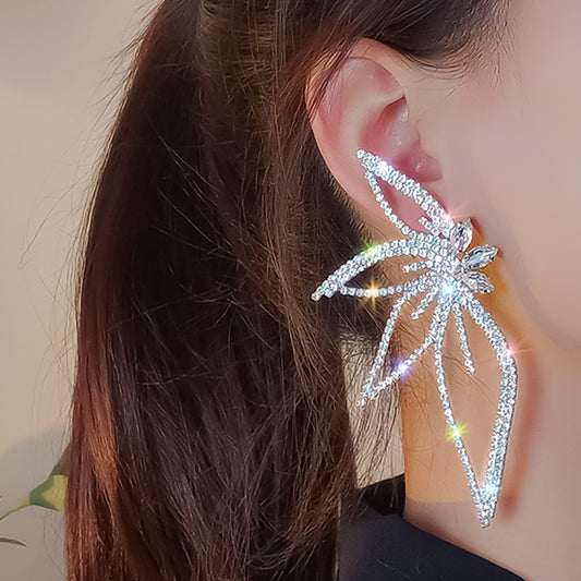 Rhinestone Maple Leaf Stud Earrings