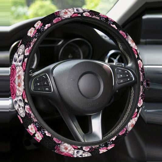 Flower Skull Print Steering Wheel Cover