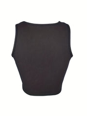 Ribbed Crop Tank V-Neck Sleeveless Top