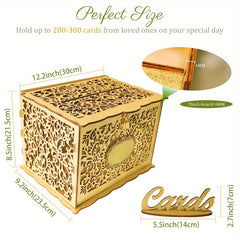 Golden Wedding Card Box Glittery Wooden DIY Envelope Coin Card Box