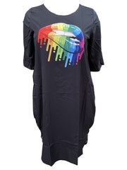  Abstract Lip Print Short Sleeve Tee Dress