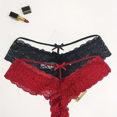2 Pack Plus Size Lace Briefs Set, Cut Out Bow Front Panties