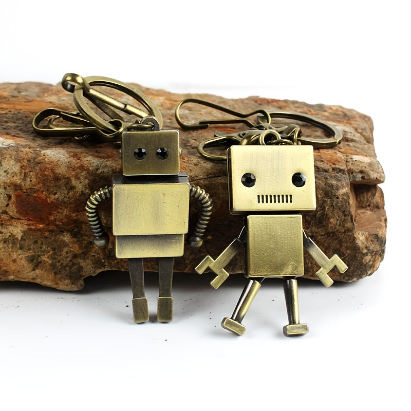 Mini Robot Car Keychain Retro Movable Alloy Key Chain Pendant Car Ornaments
