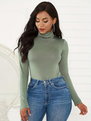 Mock Turtleneck Long Sleeve Bodysuit Women Sexy Lingerie Leotard