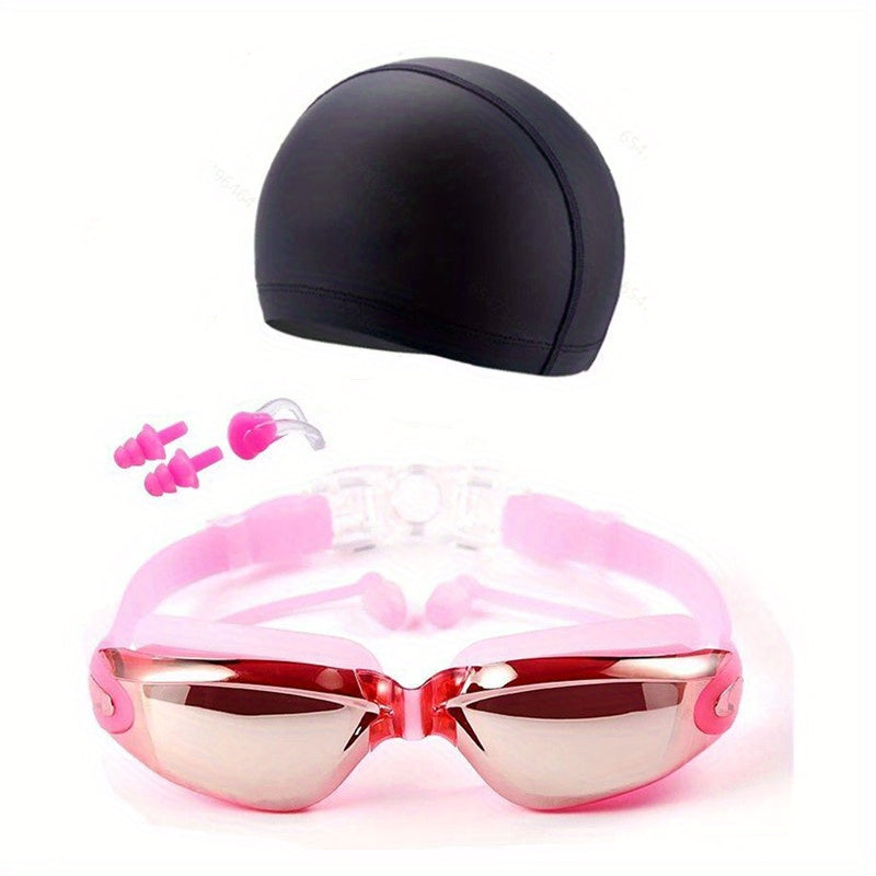 Swim Eyewear Glasses with Anti Fog PU Hat