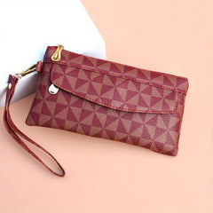 Geometric Print Clutch Bag Faux Leather Square Purse Women's Handbag