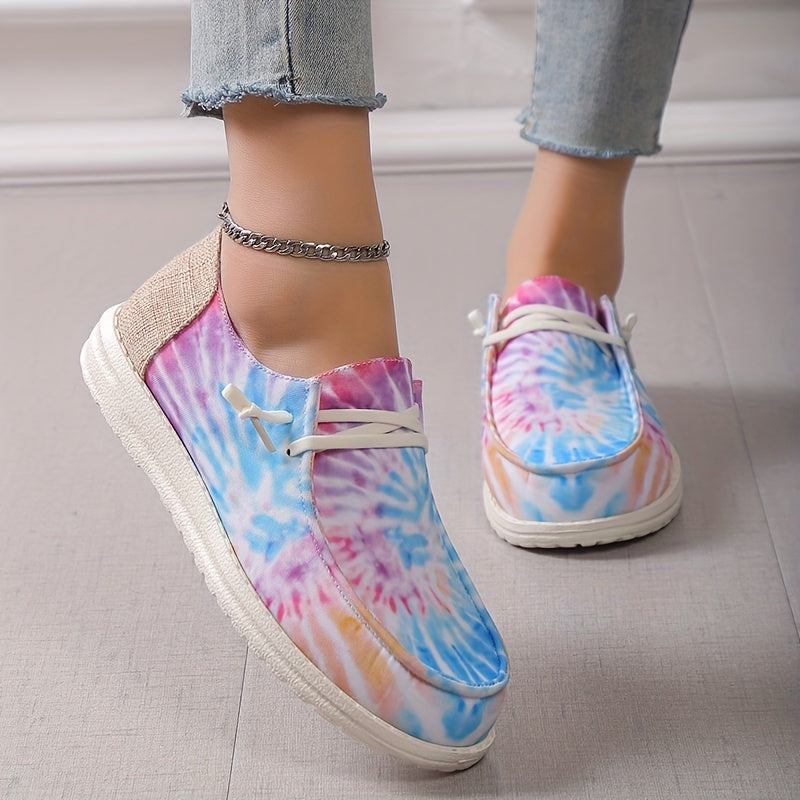 Tie Dye Canvas Low Top Sneakers Lace Up Casual Slip On Loafers