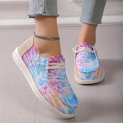 Tie Dye Canvas Low Top Sneakers Lace Up Casual Slip On Loafers