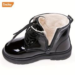 Daclay Kids Boots Soft Fleece Lining Durable Rubber Soles Mid Calf Lace up