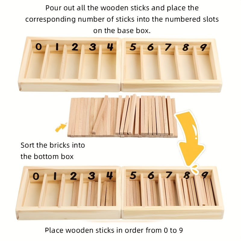 Wooden Number Matching Game Toy with 10 Sticks & 2 Compartments