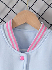 Girls' Cartoon Graphic Varsity Jackets Snap Button Down Long Sleeve