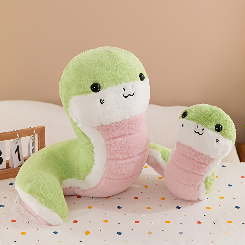 Adorable Green Snake Plush Toy with Smiling Face