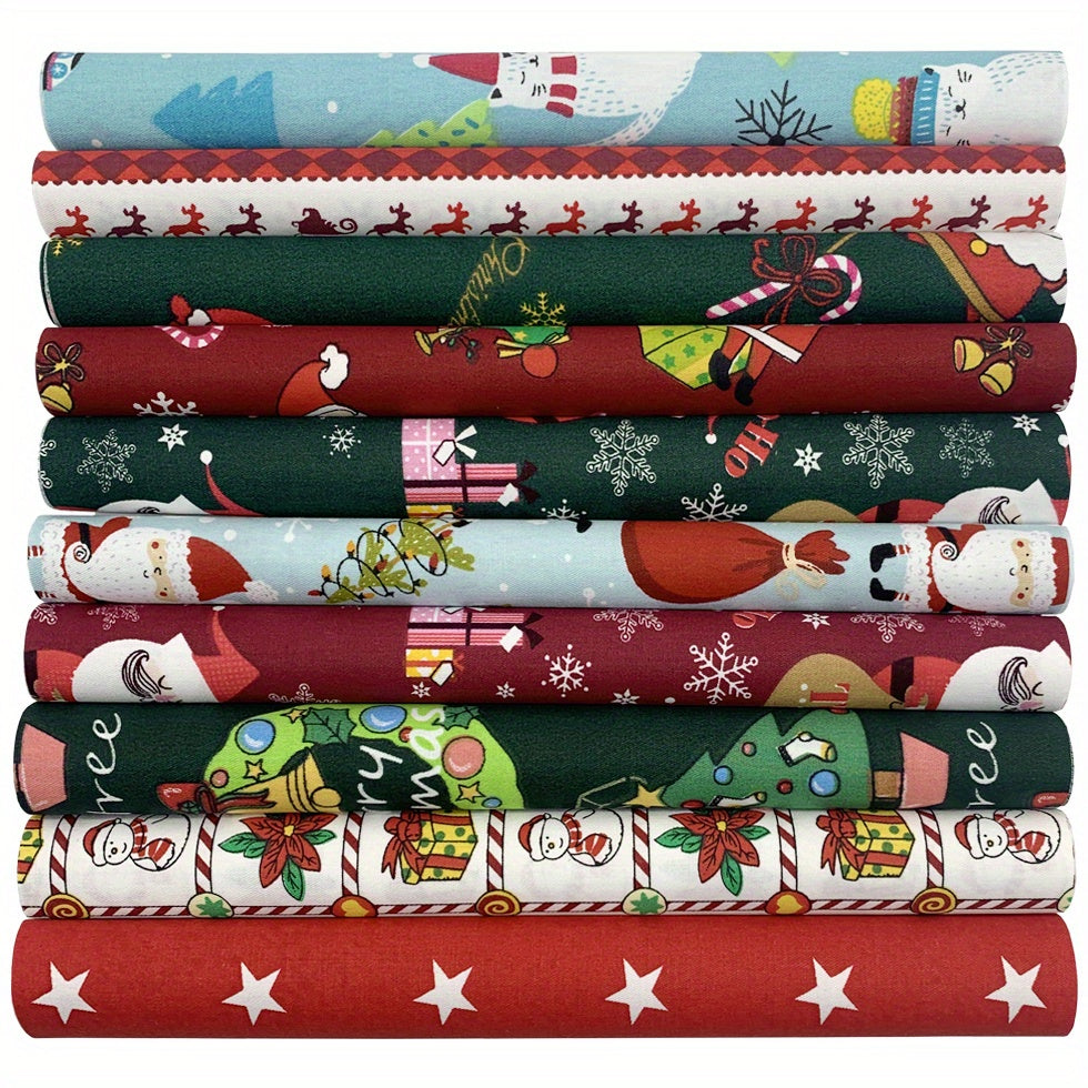 10pcs Christmas Cotton Fabric DIY Patchwork Sewing Materials 25x25cm