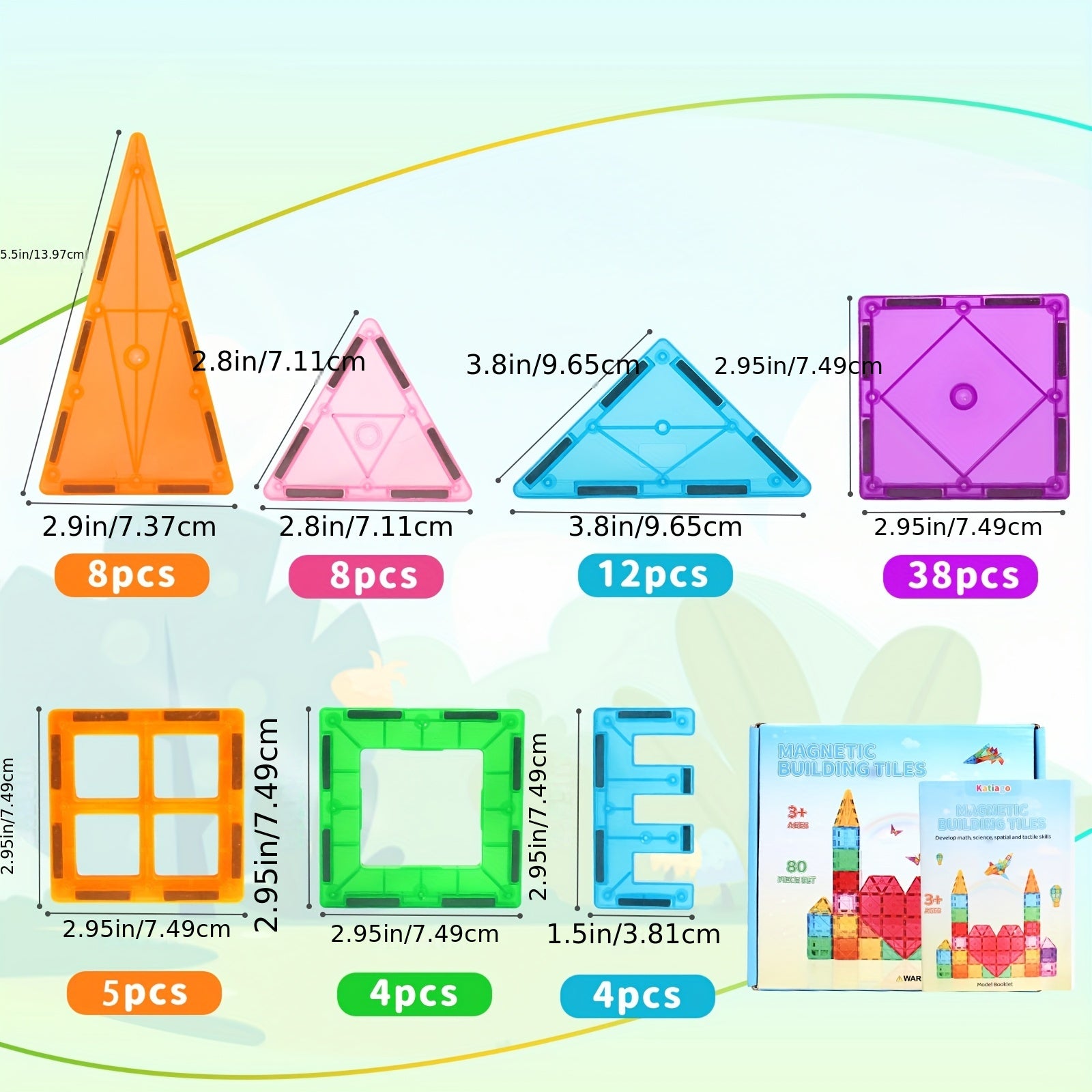Magnetic Building Blocks Tiles Set for Kids 79pcs Construction Educational Toys