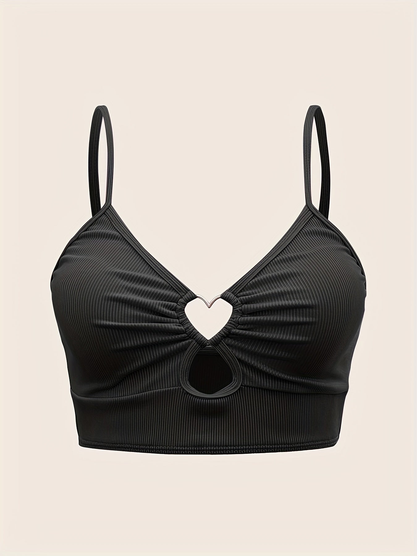 Heart Linked Tankini Top Rib Knit V Neck Beachwear Top
