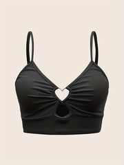 Heart Linked Tankini Top Rib Knit V Neck Beachwear Top