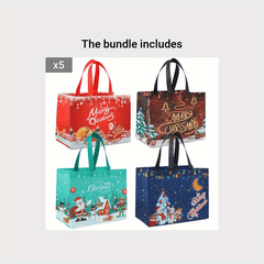 4pcs Christmas Reusable Grocery Bags Xmas Tote Bags With Handles