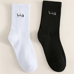 2pairs Letter Embroidery & Mid Tube Women's Stockings