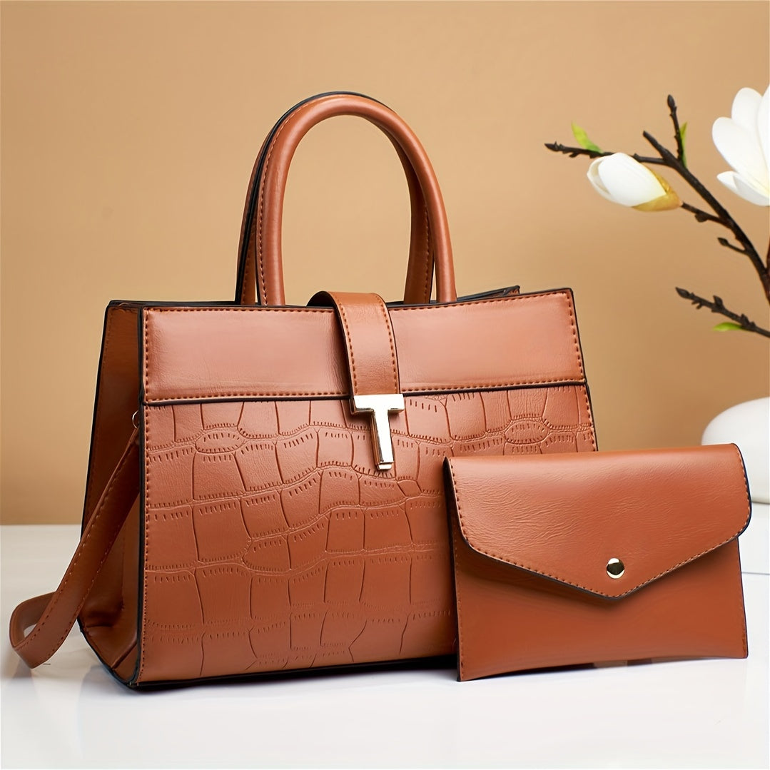 Crocodile Print Top Handle Tote Bag for Women