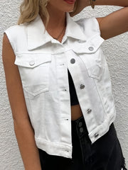 Sleeveless Single Breasted Denim Vest Women's Clothing