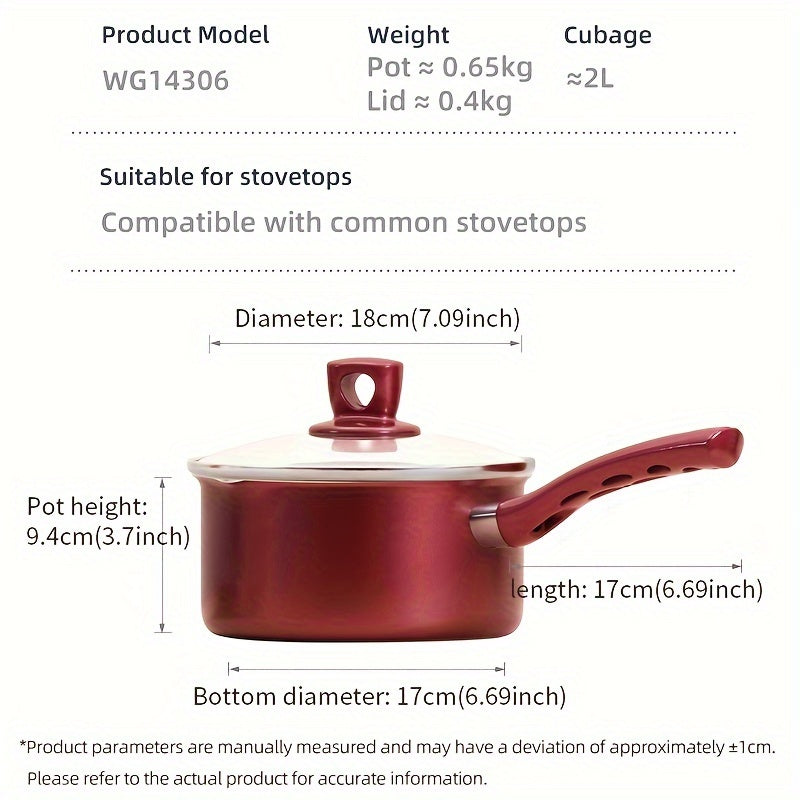 1qt Nonstick Saucepan with Glass Lid Induction Ready