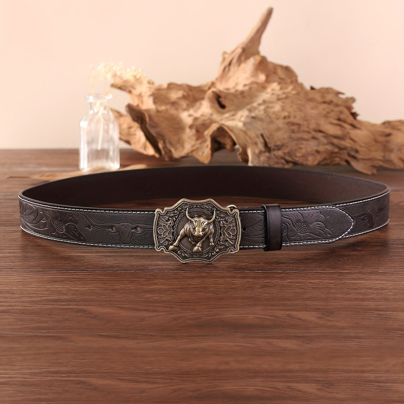 Embossed PU Leather Retro Western Cowboy Belt