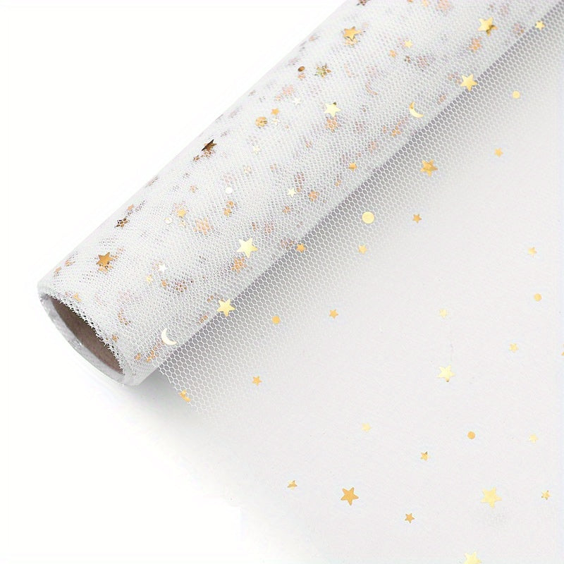 48cm Star Moon Gauze Flower Wrapping Paper, 4.57m Semi-Transparent Yarn Dot Bouq